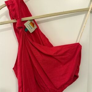 FARM Rio Vibrant Red One Shoulder Cropped Top